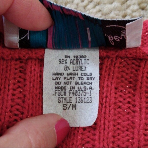 VINTAGE Diane Von Furstenberg Cable Knit Red Metallic Tunic Sweater - Picture 6 of 9
